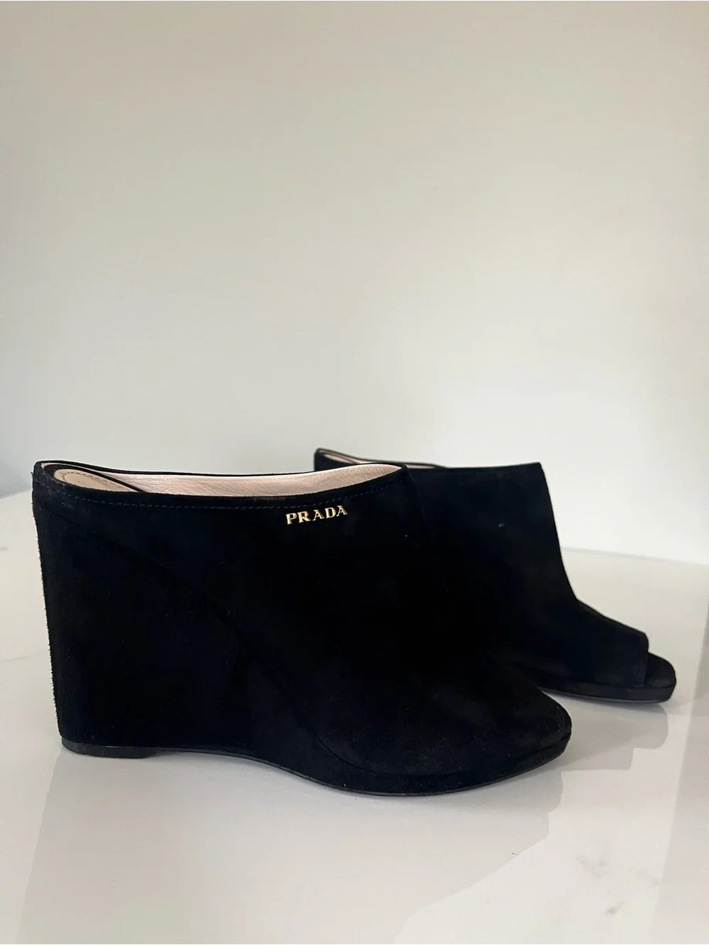 AUTHENTIC PRADA 90’s WEDGE MULES